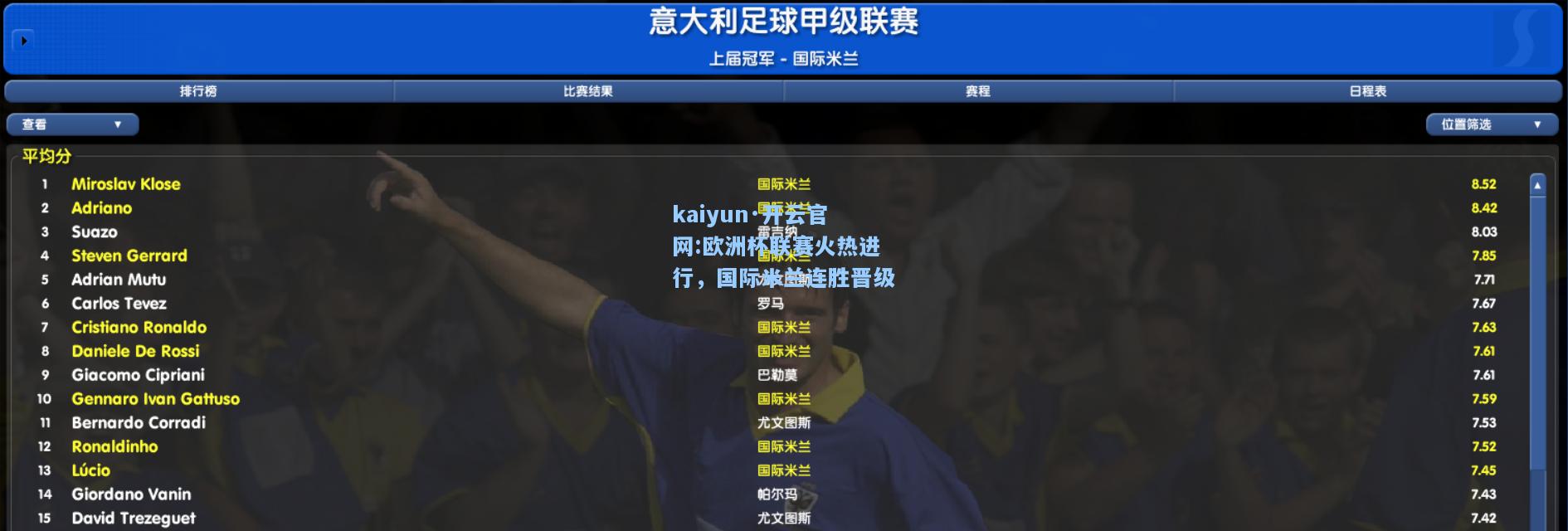 kaiyun·开云官网:欧洲杯联赛火热进行，国际米兰连胜晋级